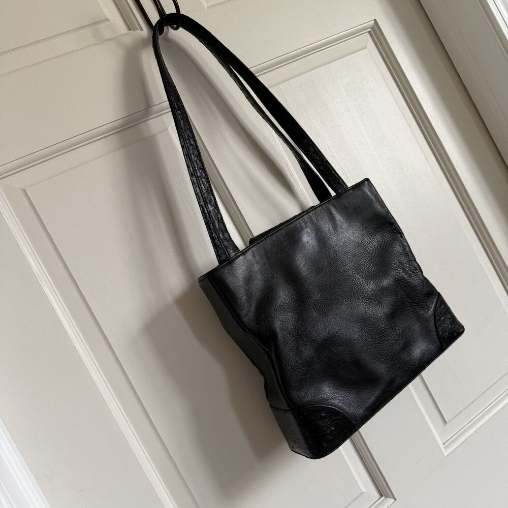 Giani Bernini Black Handbag Genuine Leather Purse Satchel Women’s 3 sections